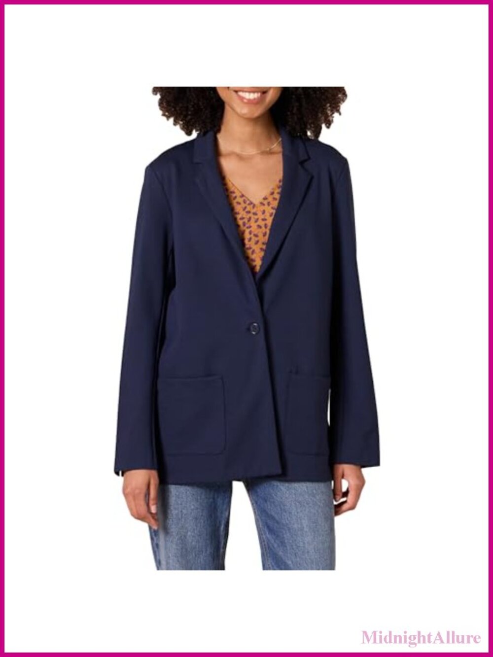 Relaxed Fit Ponte Knit Blazer Notch Collar Button Front